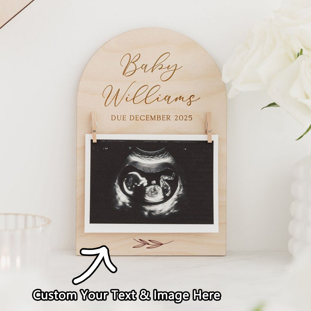 Picture Frame - ป้ายประกาศการตั้งครรภ์ส่วนบุคคล | ป้ายไม้กำหนดวันที่คลอดลกรอบรูปสแกนเด็ก | ดิสก์อุปกรณ์ประกอบฉากภาพสื่อโซเชียล