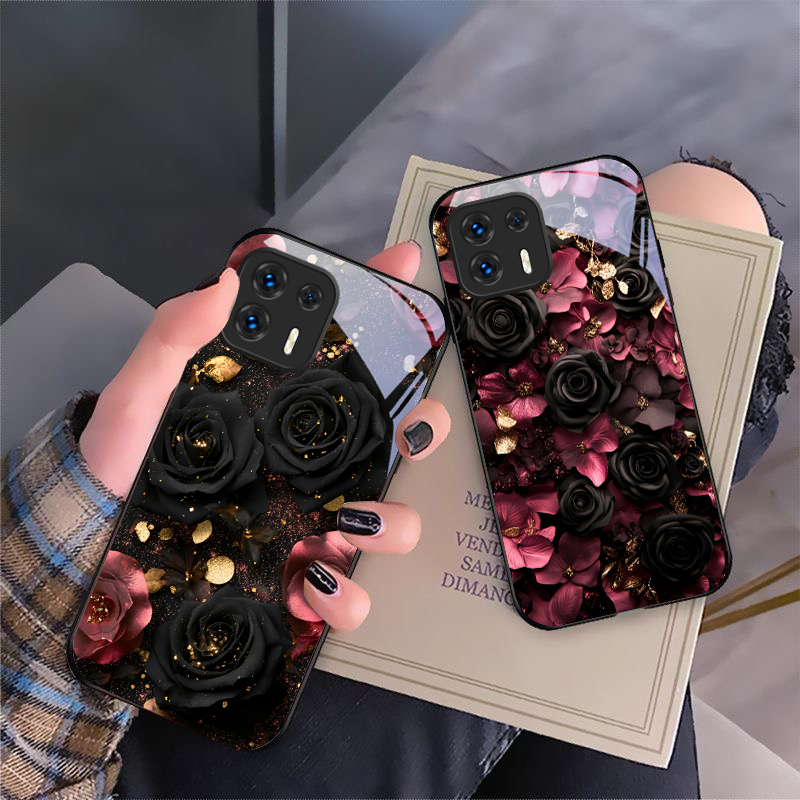 Vase Decor - เคสโทรศัพท์กระจก ลายกลีบดอกไม้สีแดงไวน์ สำหรับ Motorola Moto G14