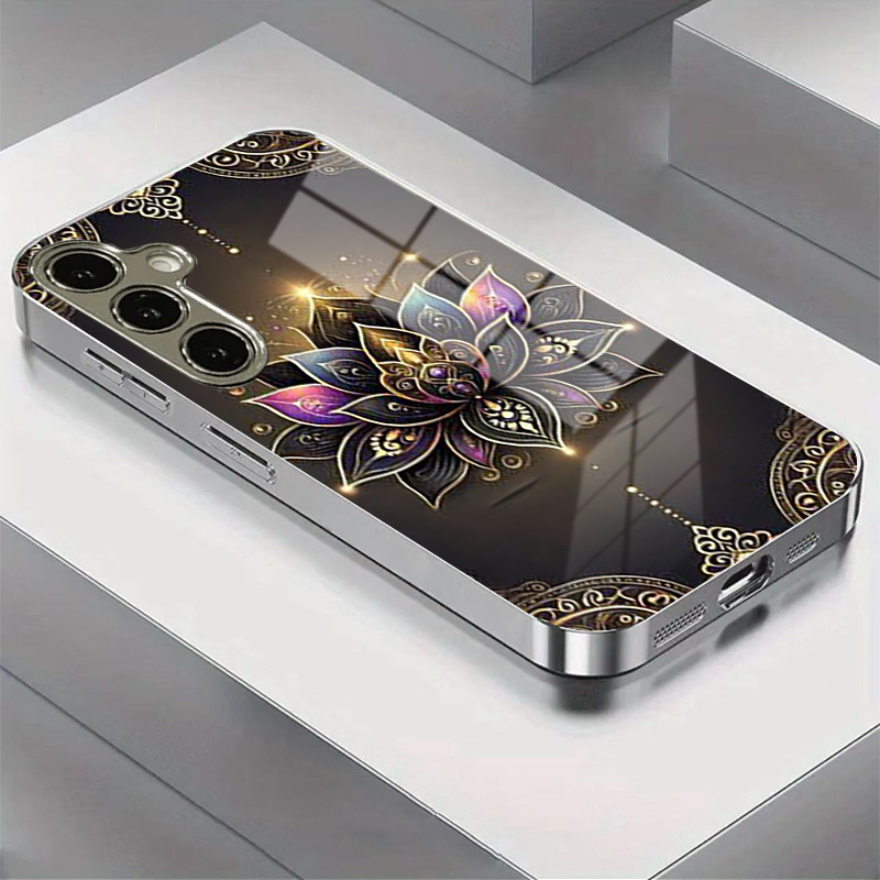 Vase Decor - เคสโทรศัพท์กระจกชุบไฟฟ้าลายดอกบัวสีทอง สำหรับ Samsung Galaxy S26 S25